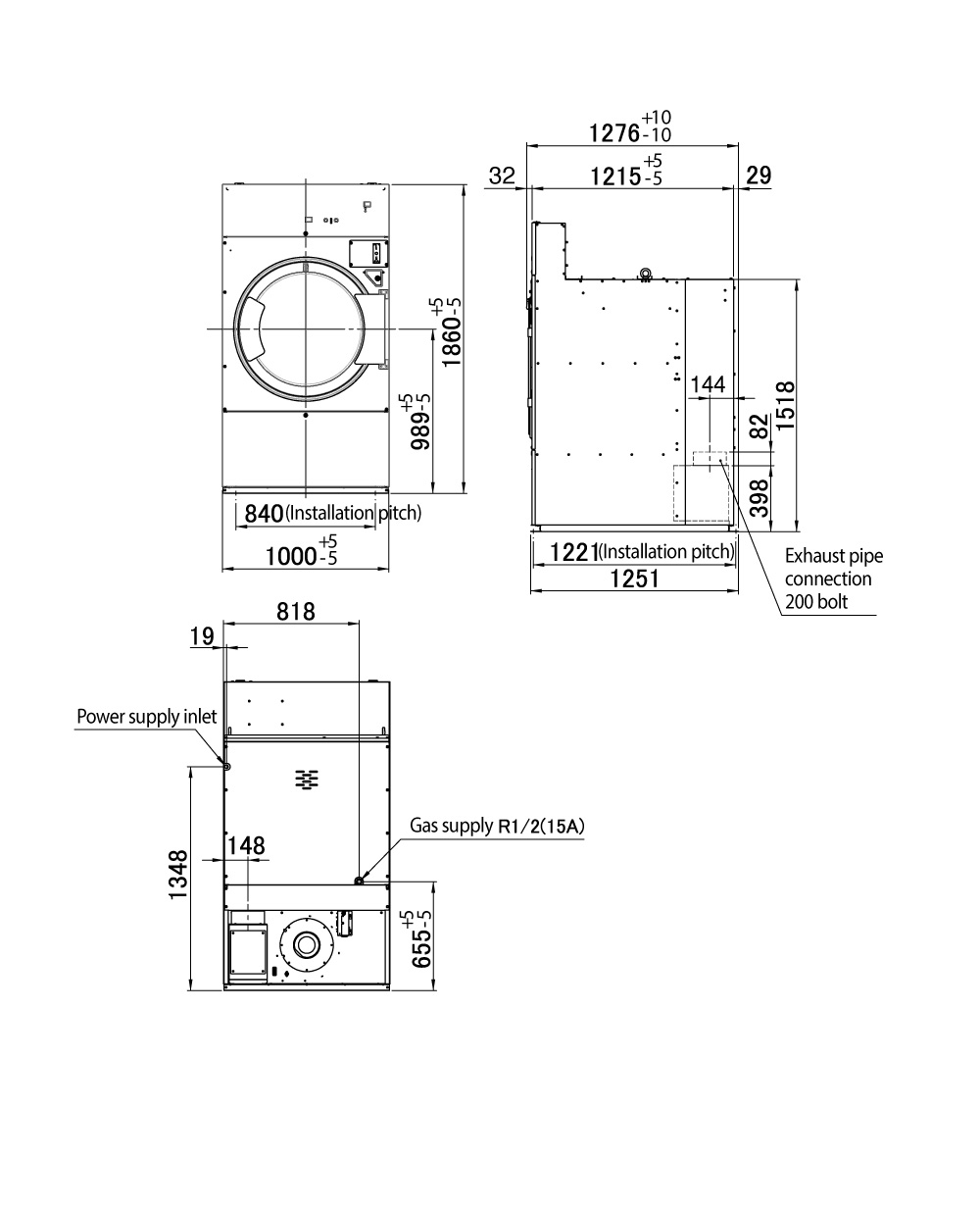 Coin-operated gas dryer CT-255G