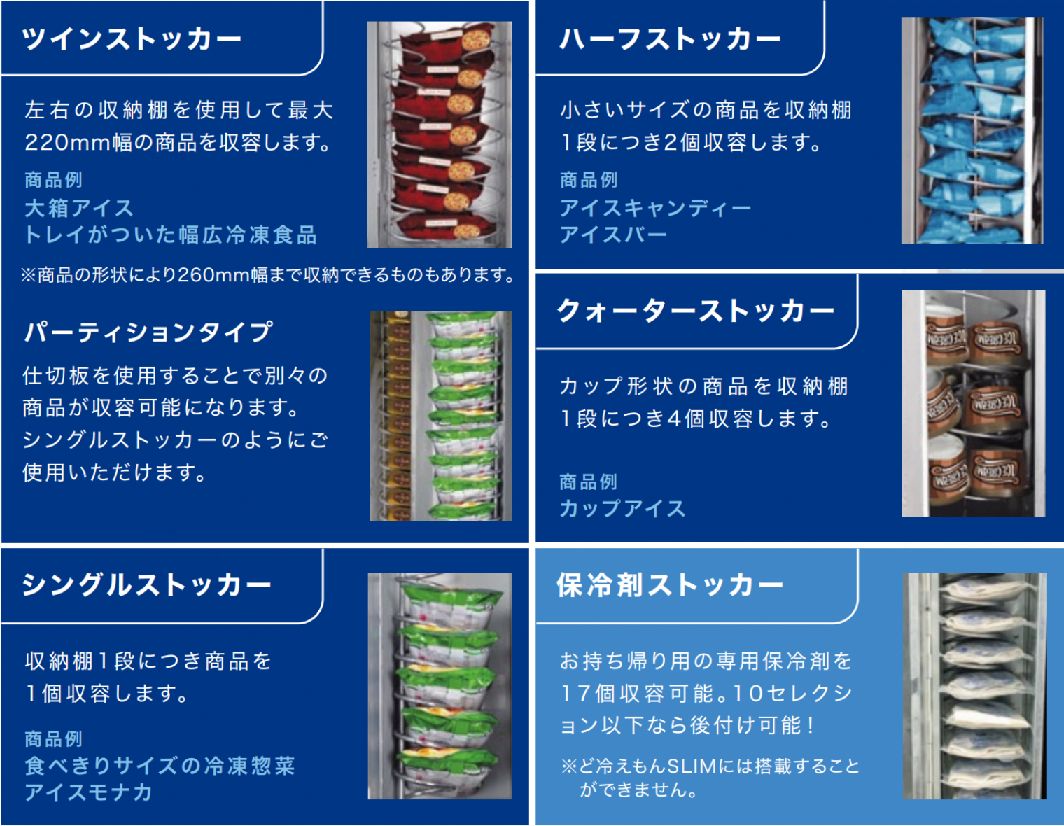 真空パックとど冷えもん 冷凍自動販売機 4つのストッカーを用意