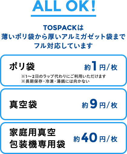 ポリ袋 真空袋 家庭用真空包装機専用袋 ALL OK!