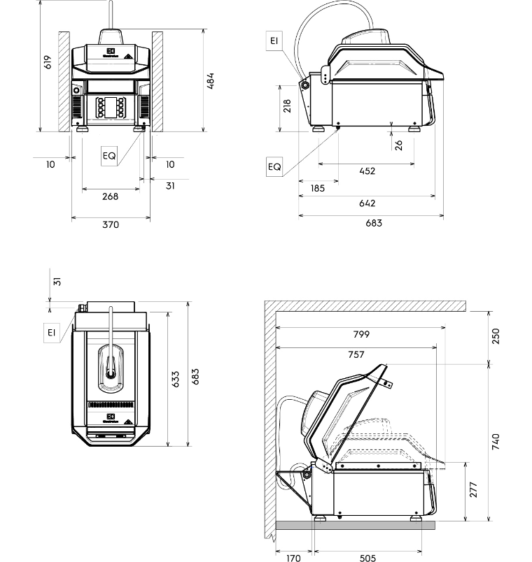 高速加熱調理機(業務用グリラー)  外形寸法